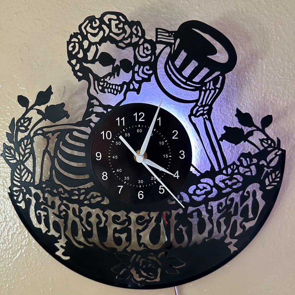 Grateful Dead Inspired Black Bertha Skeleton Wall Clock - LED Accent - Picture 5 of 13
